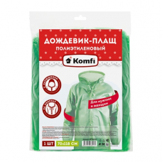 Плащ влагозащитный Дождевик полиэтилен на кнопках капюшон зеленый Komfi DPH003E