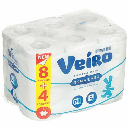 Бумага туалетная Veiro Домашняя 2-слоя 12-рулонов белый 1/4 1С212