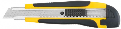 Нож технический выдвижной 18мм FIT 10243 сегмент.лезвие ступ.фикс. усиленный 2-комп.рукоятка