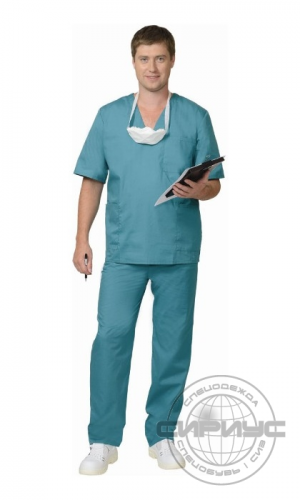 Костюм Хирурга универсальный (блуза+брюки) тк.Тиси (зеленый)