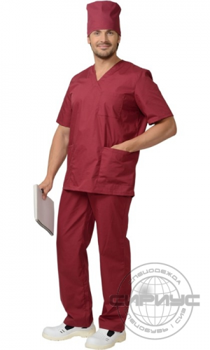 Костюм Хирурга универсальный (блуза+брюки) тк.Тиси (бордовый)