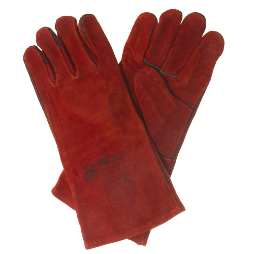 Краги спилковые Hands Care K0201 кожевенные КРС на тканевой основе хлопок/лен 35см красный (К)