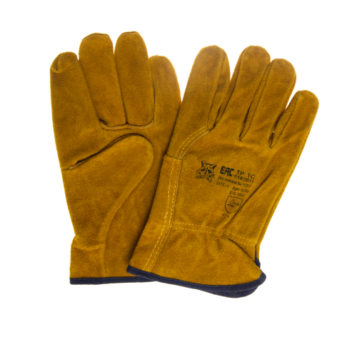Перчатки спилковые Hands Care 0220 цельные КРС АВ шлиф. желтые резинка б/подкладки 27см р.10.5