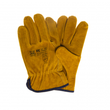 Перчатки спилковые Hands Care 0220 цельные КРС АВ шлиф. желтые резинка б/подкладки 27см р.10.5