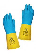 Перчатки 10-228 химстойкие неопрен/латекс 0,7мм хлопковая подложка 32см синий+желтый